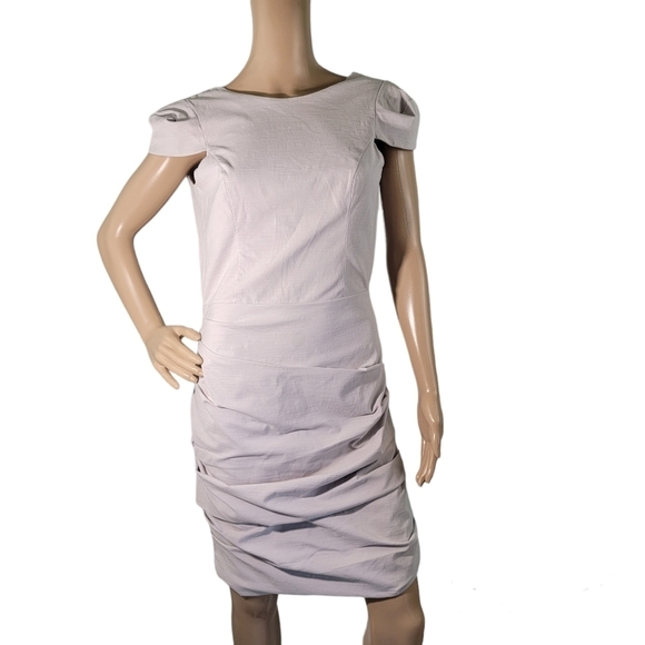 CORPOREUM Women's Light Gray Bodycon Ruched Knee Length Dress Size 40 - Picture 12 of 12